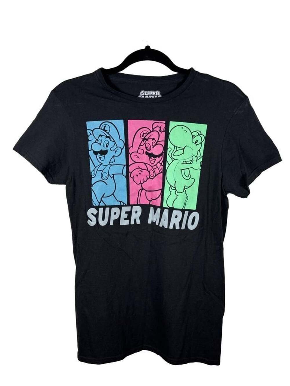 Super Mario T-Shirt Size S (34/36) Black Graphic Tee Yoshi Luigi